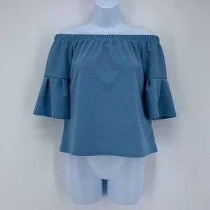 The Vanity Room NWOT Women's Blue Off the Shoulder Shirt Size XS